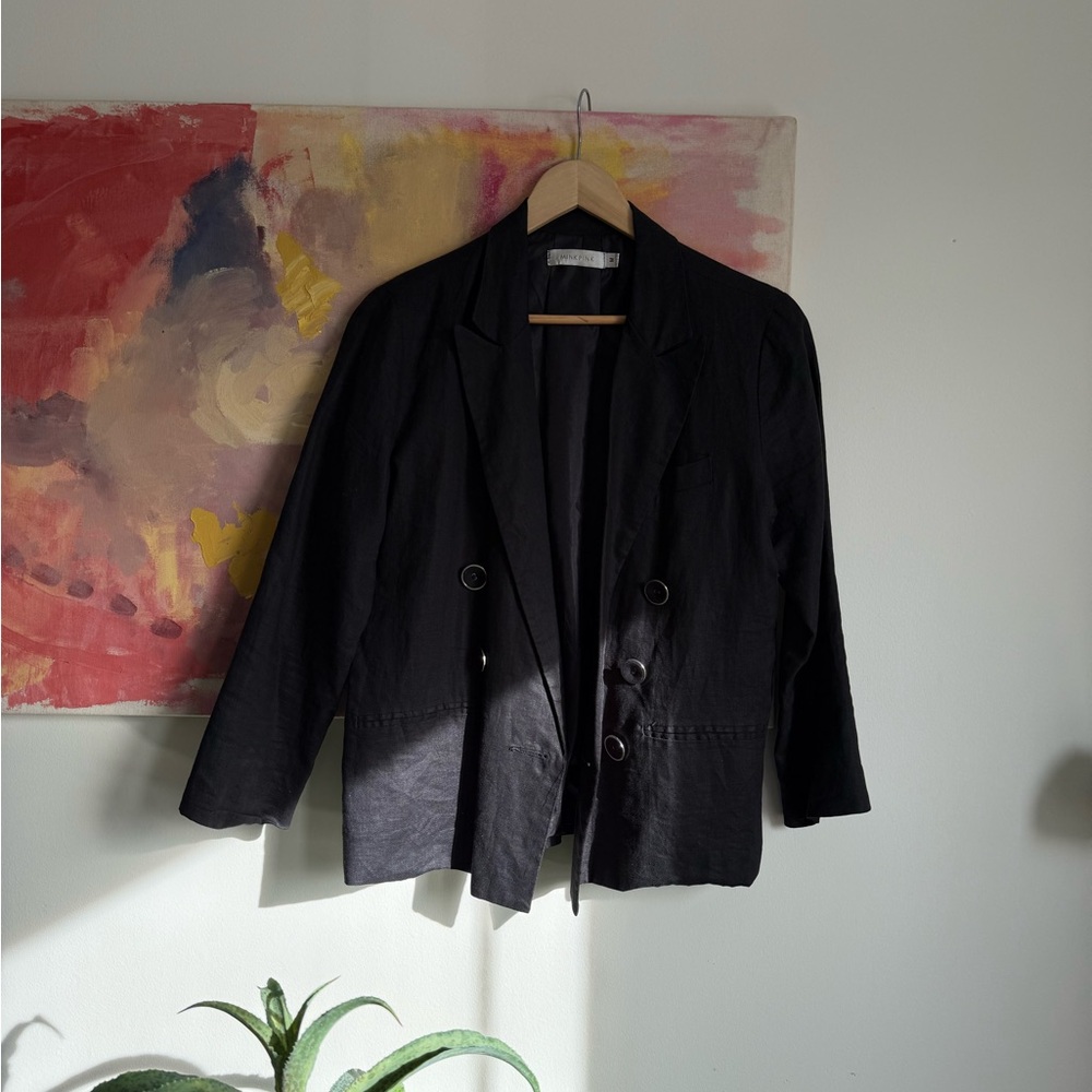 Women’s Black Linen Double-Breasted Jacket